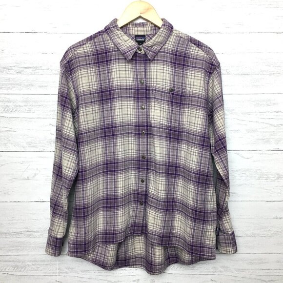 Patagonia Women's Purple Plaid Shirt Driving Song Button Up Back Pleat Small - Picture 10 of 10